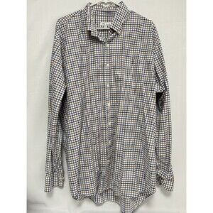 Peter Millar Mens‎ 2XL Blue Tan Plaid Long Sleeve Button Up Dress Shirt